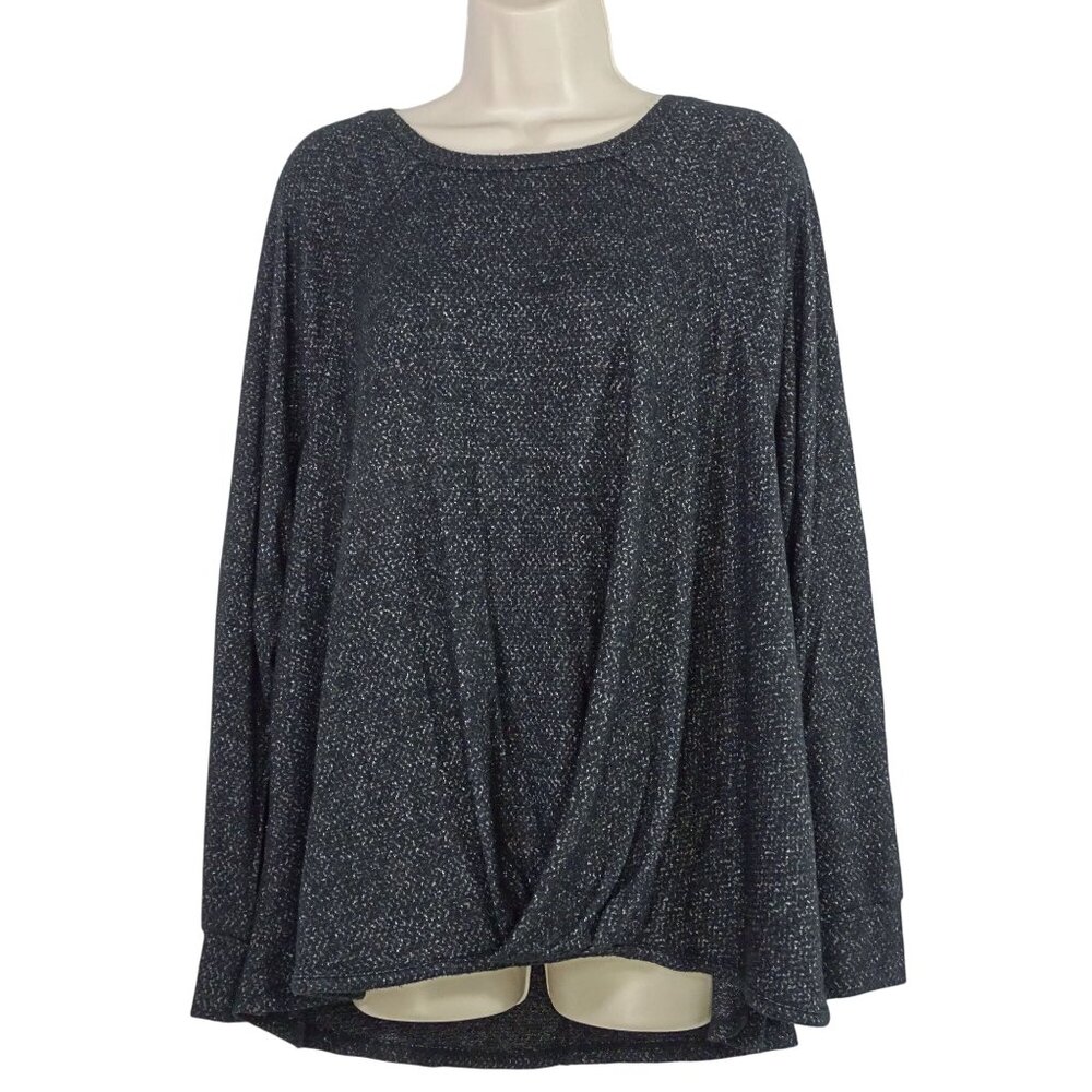 Bobeau Black Gray Long Sleeve Knit Top Shirt Women Size 2X Twist Front Hem